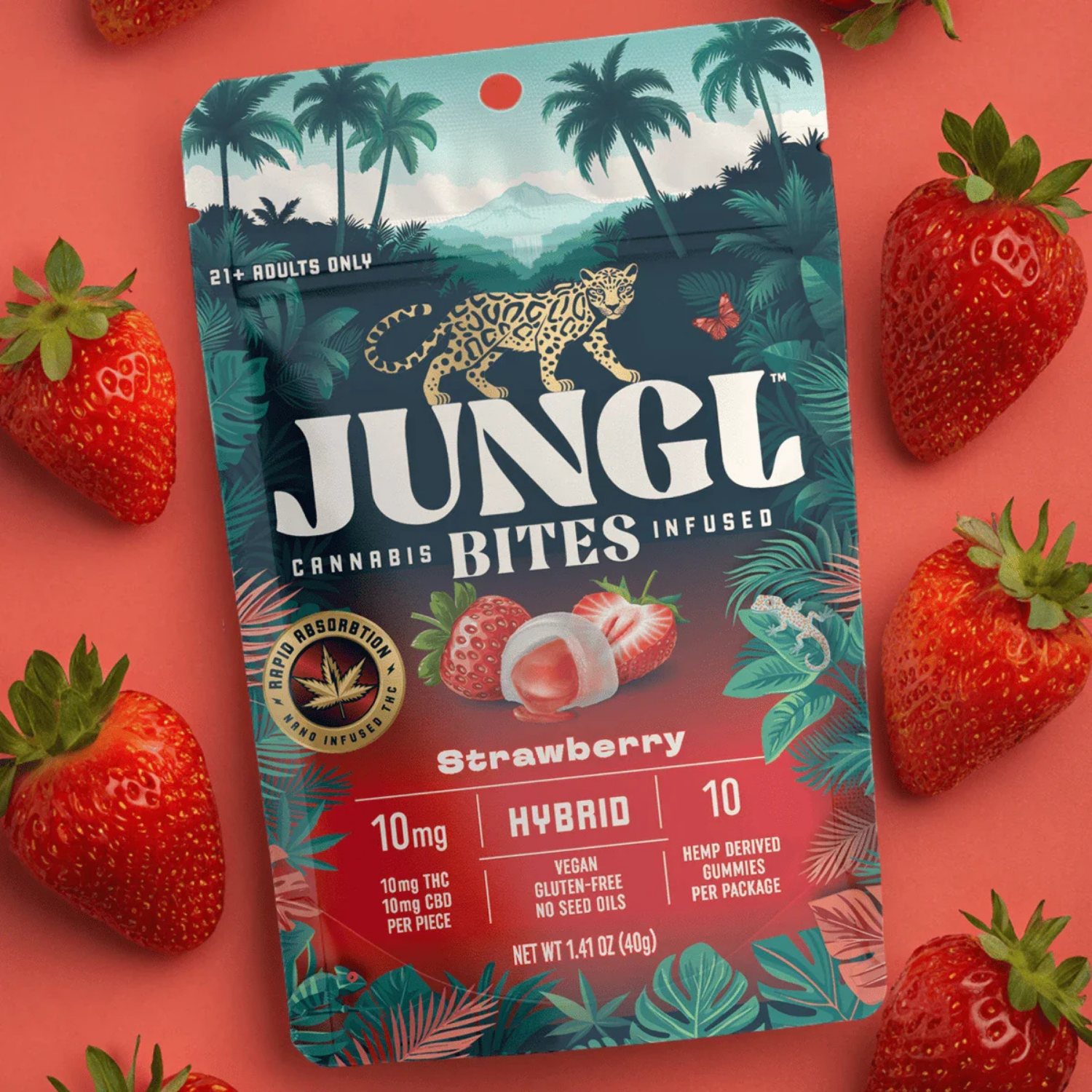 Buy JUNGL Strawberry Hybrid THC + CBD Gummies | MARYJAE