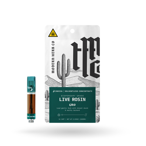 Live Rosin 1g Vape Cartridge: GMO - Indica (THCA)