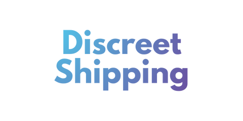 Text 'Discreet Shipping' in blue and purple on a white background