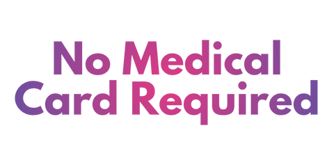 Text 'No Medical Card Required' in purple and pink on a white background